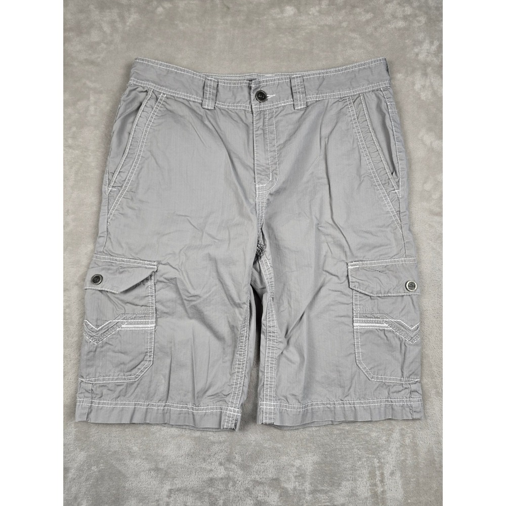 BKE McGraw Cargo Shorts Mens 34 Gray Standard Fit Slate Cotton Contrast Stitch
